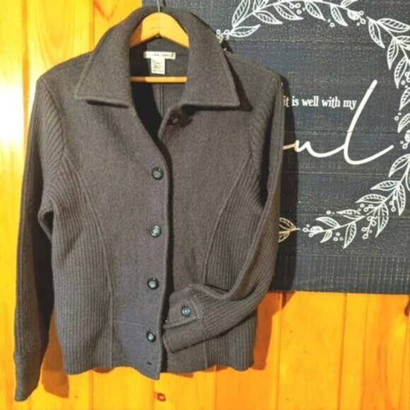 Jillian Jones 100% Wool Sweater Cardigan Jacket Brown Buttons sz Small - Picture 1 of 13